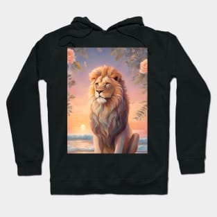 Floral Lion With Beach Sunset Pastel Hoodie